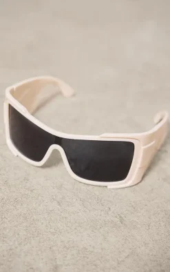 Beige Oversized Chunky Visor Sunglasses