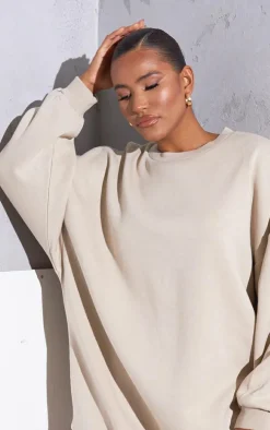 Beige Oversized Sweatshirt Dress