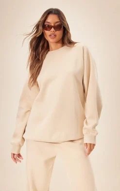 Beige Panelled Rib Detail Oversized Sweat