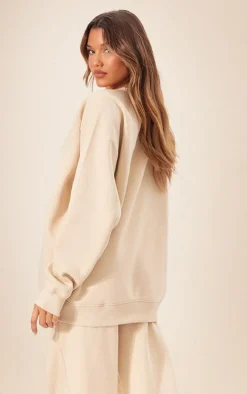 Beige Panelled Rib Detail Oversized Sweat
