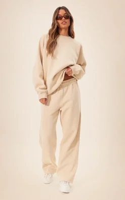 Beige Panelled Rib Detail Oversized Sweat