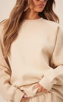 Beige Panelled Rib Detail Oversized Sweat
