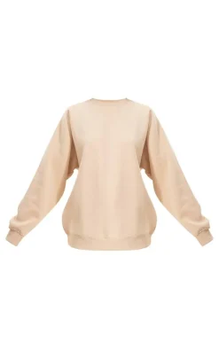 Beige Panelled Rib Detail Oversized Sweat