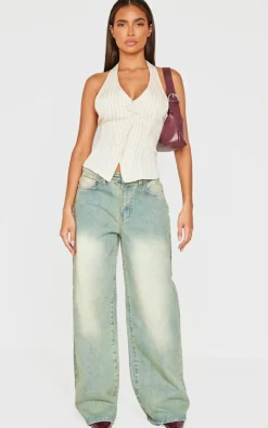 Beige Pinstripe Halterneck Vest