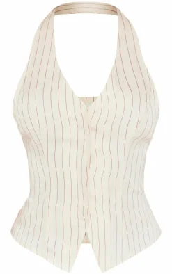 Beige Pinstripe Halterneck Vest