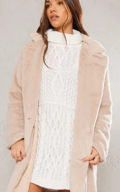 Beige Premium Soft Faux Fur Tailored Maxi Coat