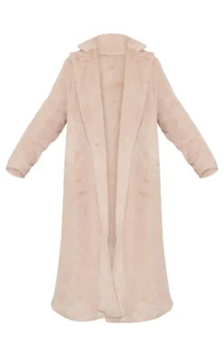 Beige Premium Soft Faux Fur Tailored Maxi Coat