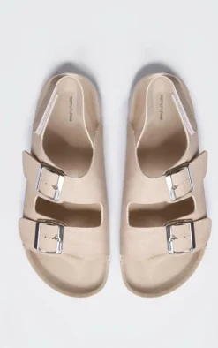 Beige Rubber Chunky Sole Buckle Detail Sling Back Sandals