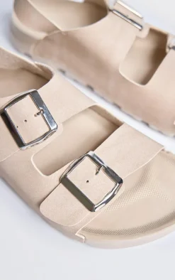 Beige Rubber Chunky Sole Buckle Detail Sling Back Sandals