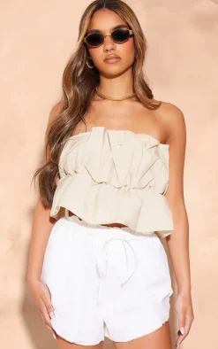 Beige Ruffle Bandeau Crop Top