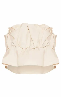 Beige Ruffle Bandeau Crop Top