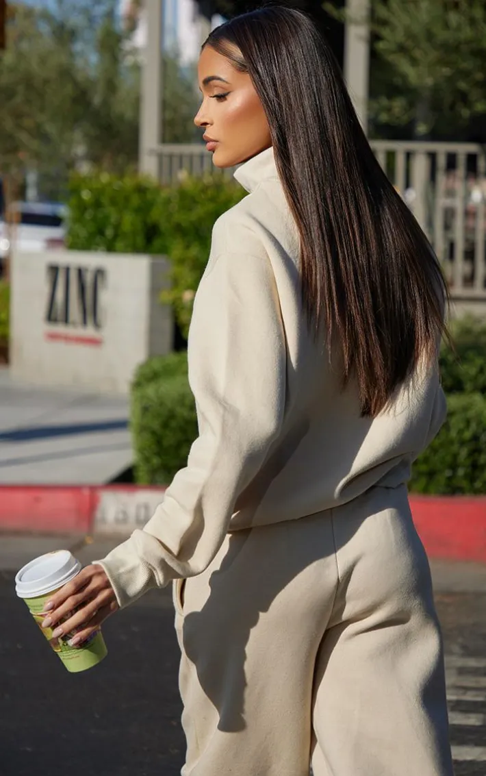 Beige Seam Detail Zip Through Sweatshirt