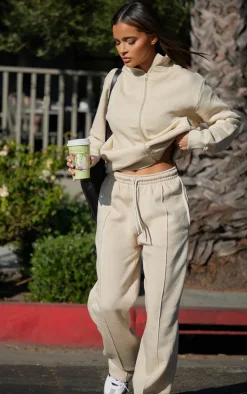 Beige Seam Detail Zip Through Sweatshirt