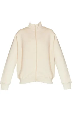 Beige Seam Detail Zip Through Sweatshirt