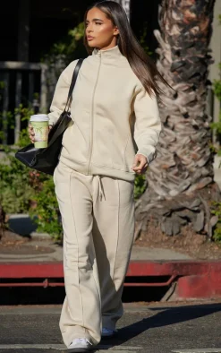 Beige Seam Detailed Straight Leg Sweatpants