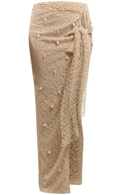 Beige Shell Detail Wrap Front Maxi Skirt