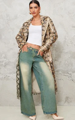 Beige Snake Faux Leather Coat