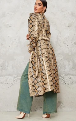 Beige Snake Faux Leather Coat