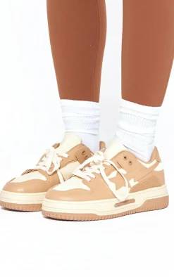 Beige Star Flat Sole Lace Up Sneakers