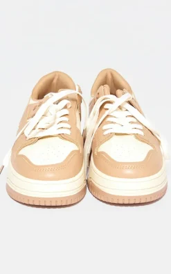 Beige Star Flat Sole Lace Up Sneakers