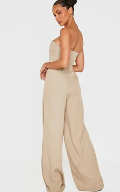 Beige Structured Woven Bandeau Boned Detailed Jumpsuit