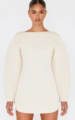 Beige Tailored Long Sleeve Shift Dress