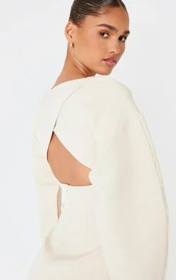 Beige Tailored Long Sleeve Shift Dress