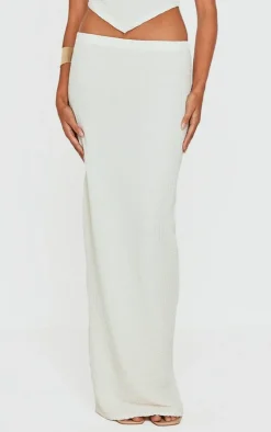 Beige Textured Maxi Skirt