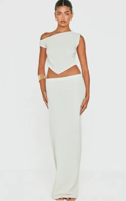 Beige Textured Asymmetric Off The Shoulder Top