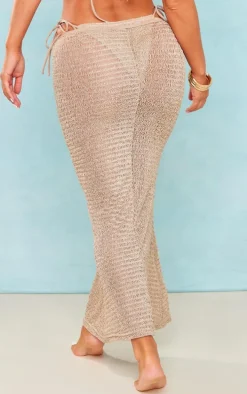 Beige Textured Fishtail Beach Maxi Skirt