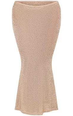 Beige Textured Fishtail Beach Maxi Skirt