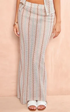Beige Textured Rib Low Rise Maxi Skirt