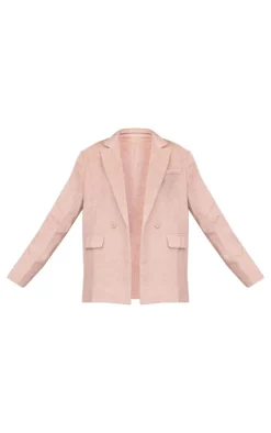 Beige Textured Wool Look Oversized Blazer