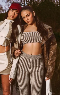 Beige Two Tone Chunky Knit Leggings