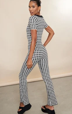 Beige Vintage Check Knit Zip Jumpsuit