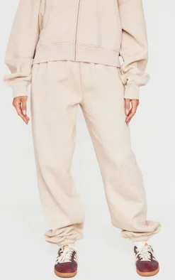 Beige Washed Weekend Applique Thin Waistband Cuffed Sweatpants