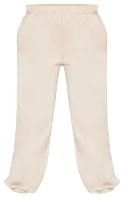 Beige Washed Weekend Applique Thin Waistband Cuffed Sweatpants