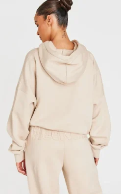 Beige Washed Weekend Applique Zip Up Hoodie