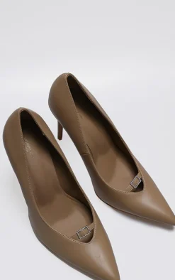 Beige Wide Fit PU Diamante Buckle Detail High Stiletto Court Heels