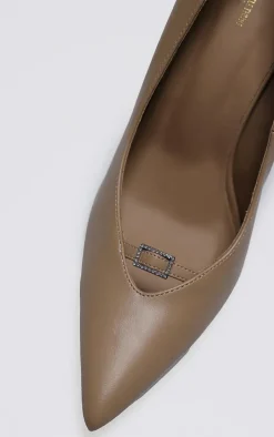 Beige Wide Fit PU Diamante Buckle Detail High Stiletto Court Heels