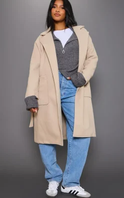Beige Wool Look Oversized Coat