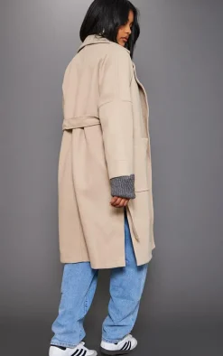 Beige Wool Look Oversized Coat