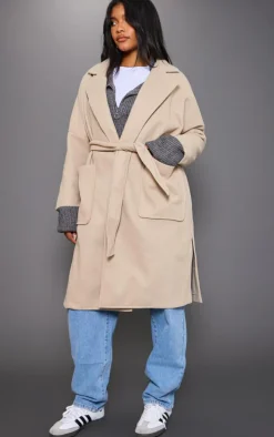 Beige Wool Look Oversized Coat