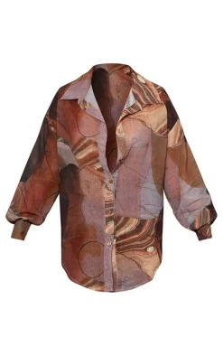 Beige Woven Abstract Print Oversized Shirt