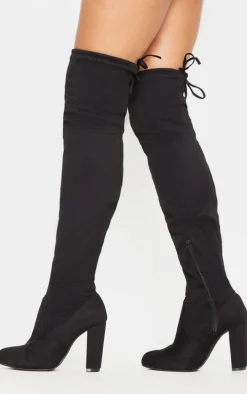 Bess Black Faux Suede Heel Thigh Boots