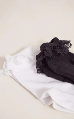 Black & White Lace Frill 2 Pack Socks