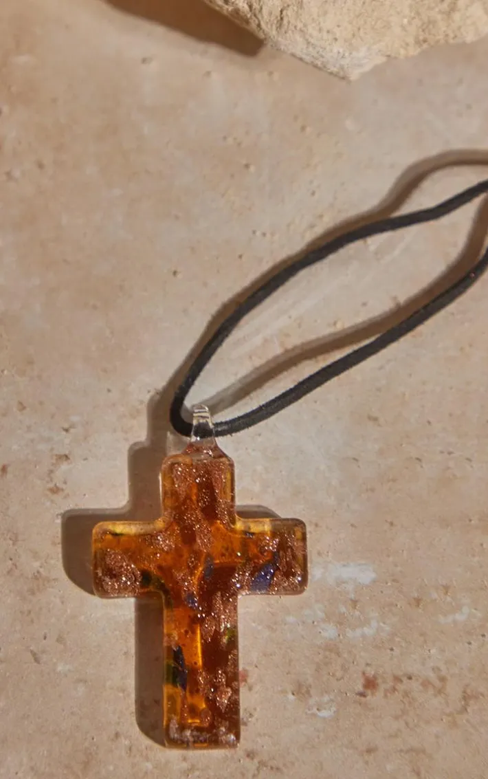 Black Abstract Cross Charm Choker