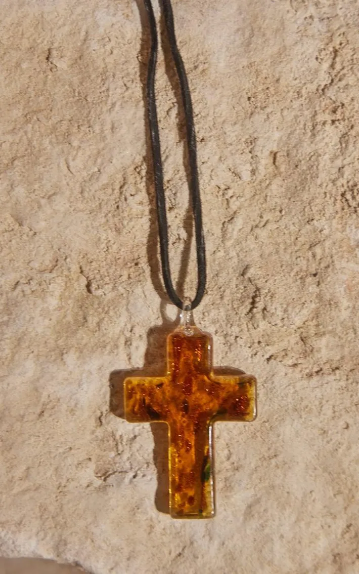 Black Abstract Cross Charm Choker