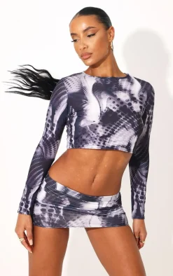 Black Abstract Dot Print Cotton Low Rise Extreme Micro Mini Skirt