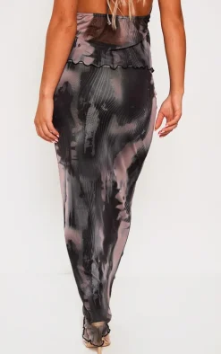 Black Abstract Print Mesh Low Rise Midaxi Skirt